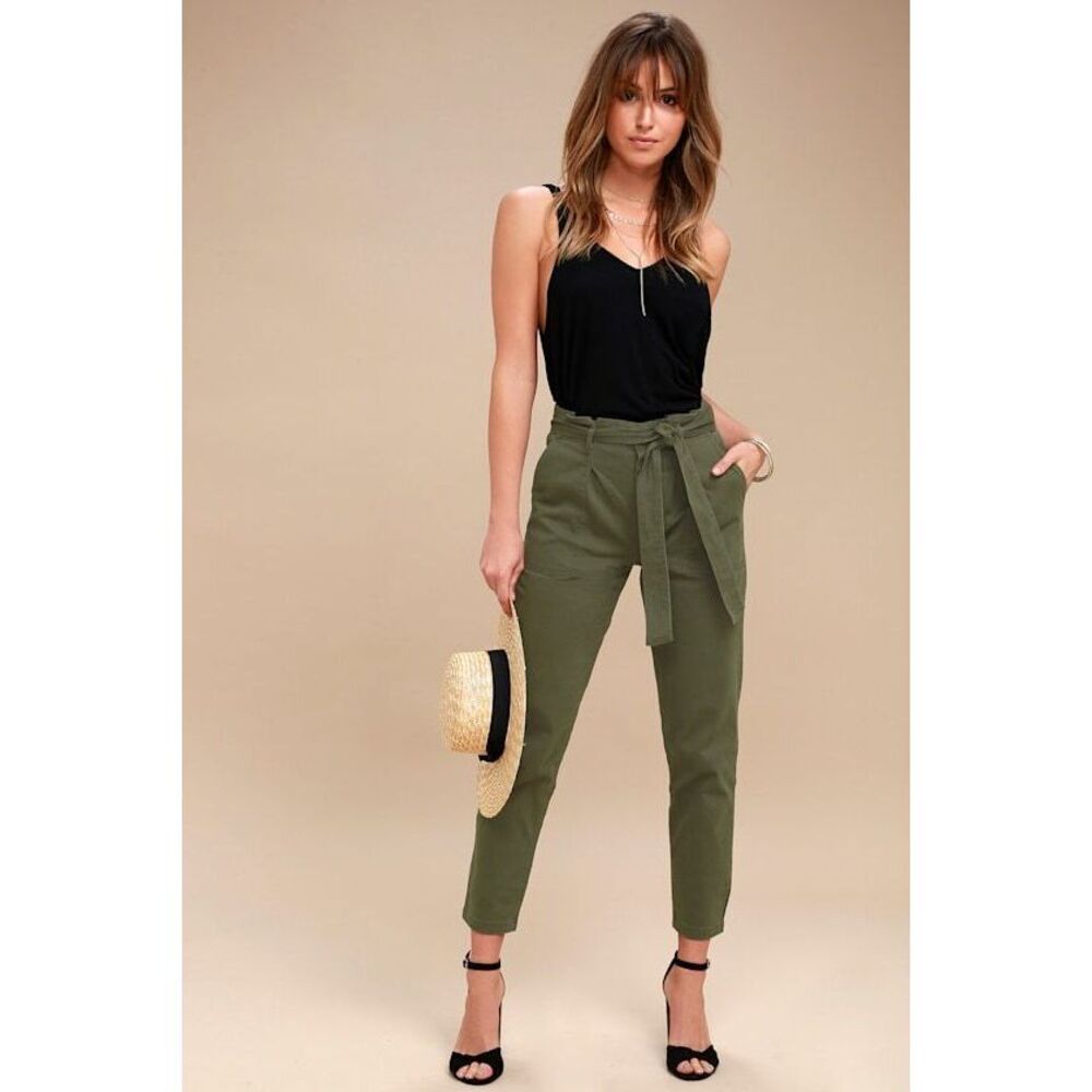 Lulus Leo Olive Green Tie-waist Cropped Pants